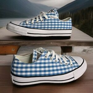 Converse All Star Chuck Taylor Low Top Blue Gingham Canvas Sneakers SZ:‎ 6.5